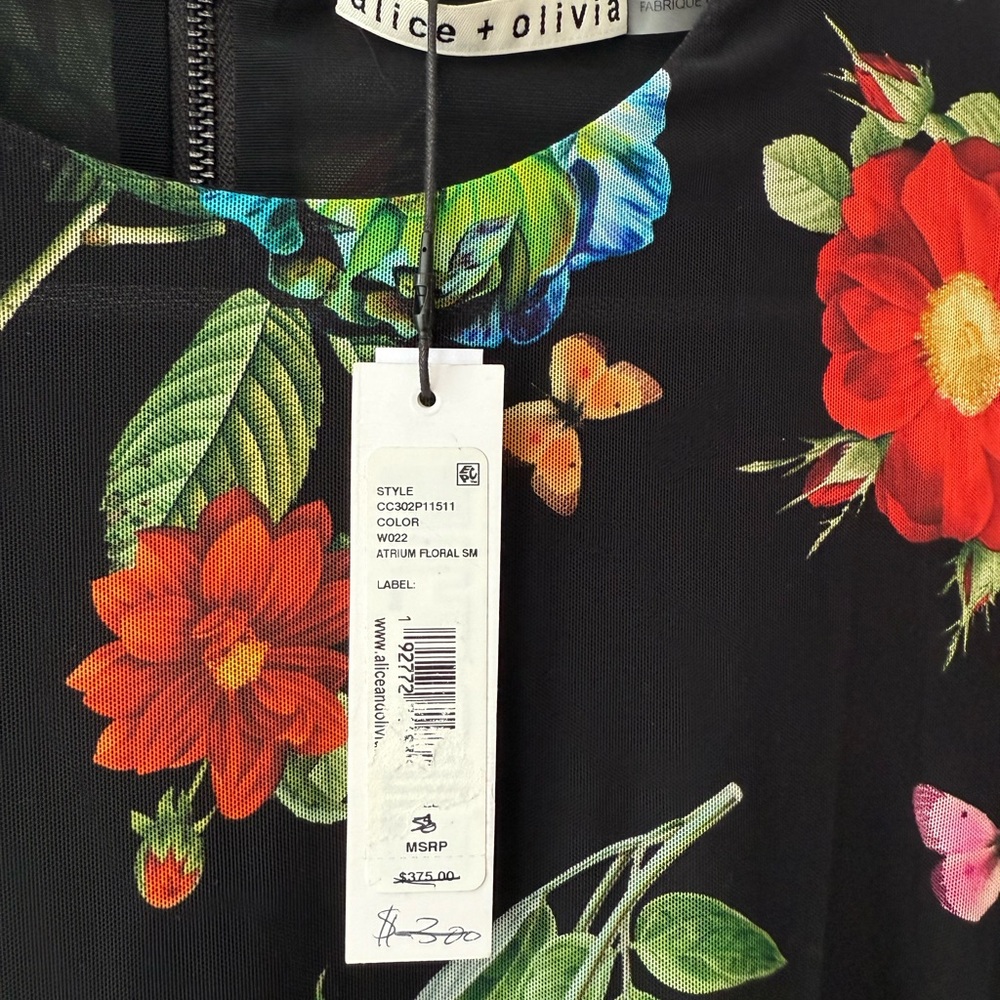 NWT Alice + Olivia Delora Black Floral Dress size 4 - Picture 2 of 7